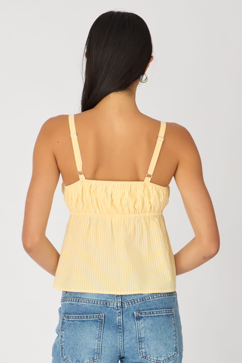 Yellow Stripe Cami Top Sleeveless Front Tie Babydoll for Ally Fashion