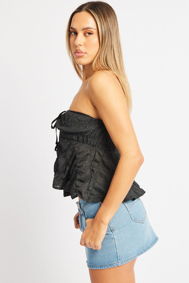 Black Tie Front Tube Top for Ally Fashion