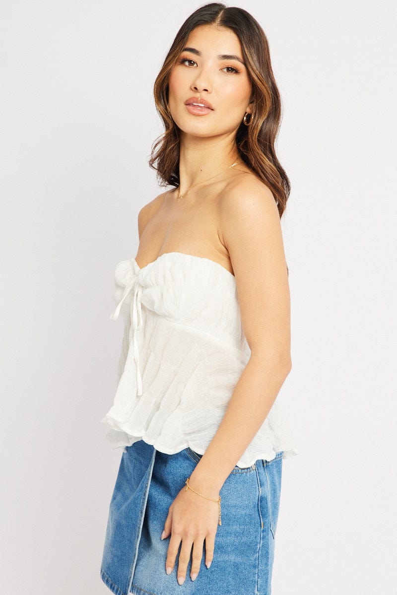 White Tie Front Tube Top for Ally Fashion