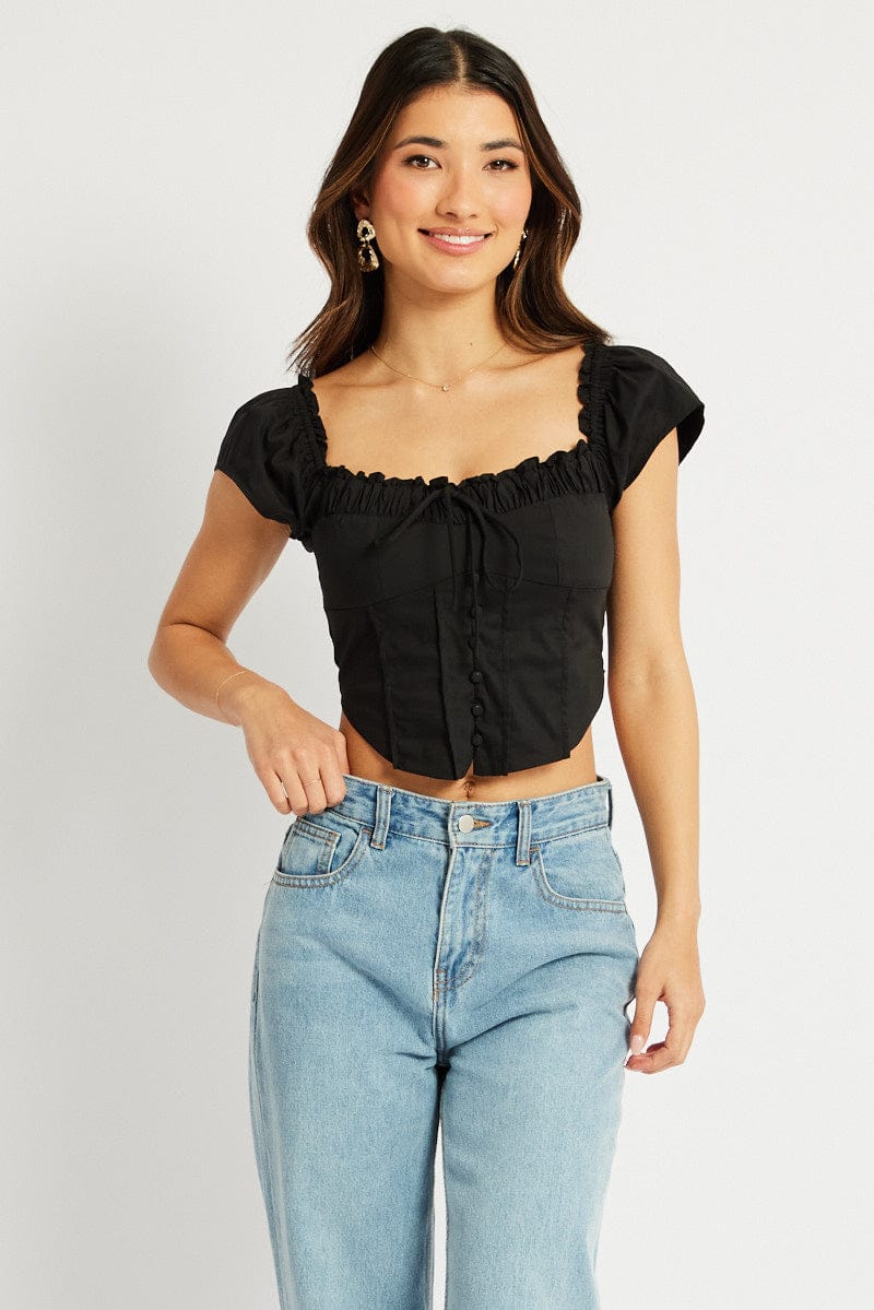 Black Corset Top Short Sleeve for Ally Fashion