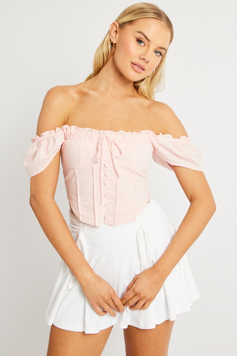 Pink Corset Top Short Sleeve for Ally Fashion