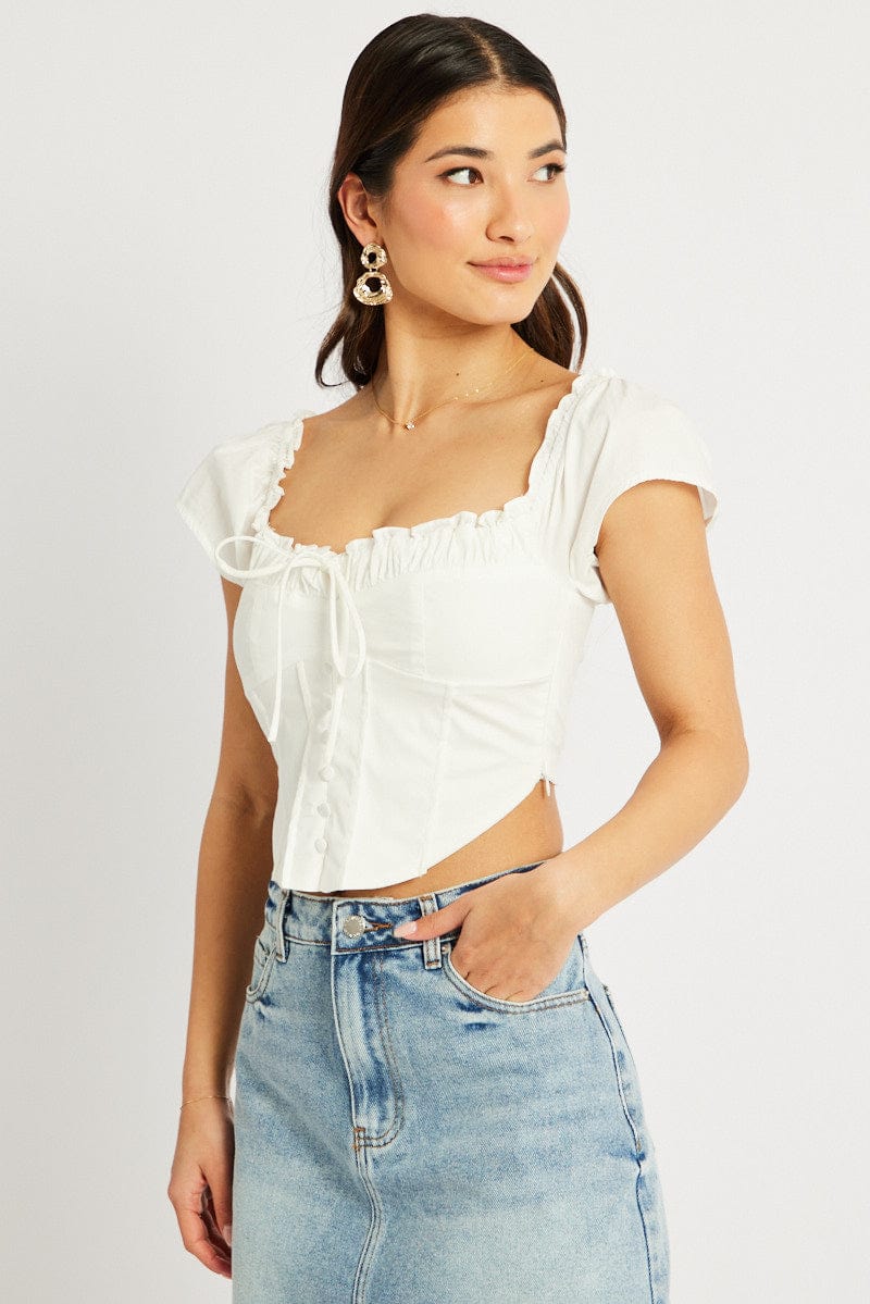 White Corset Top Short Sleeve for Ally Fashion