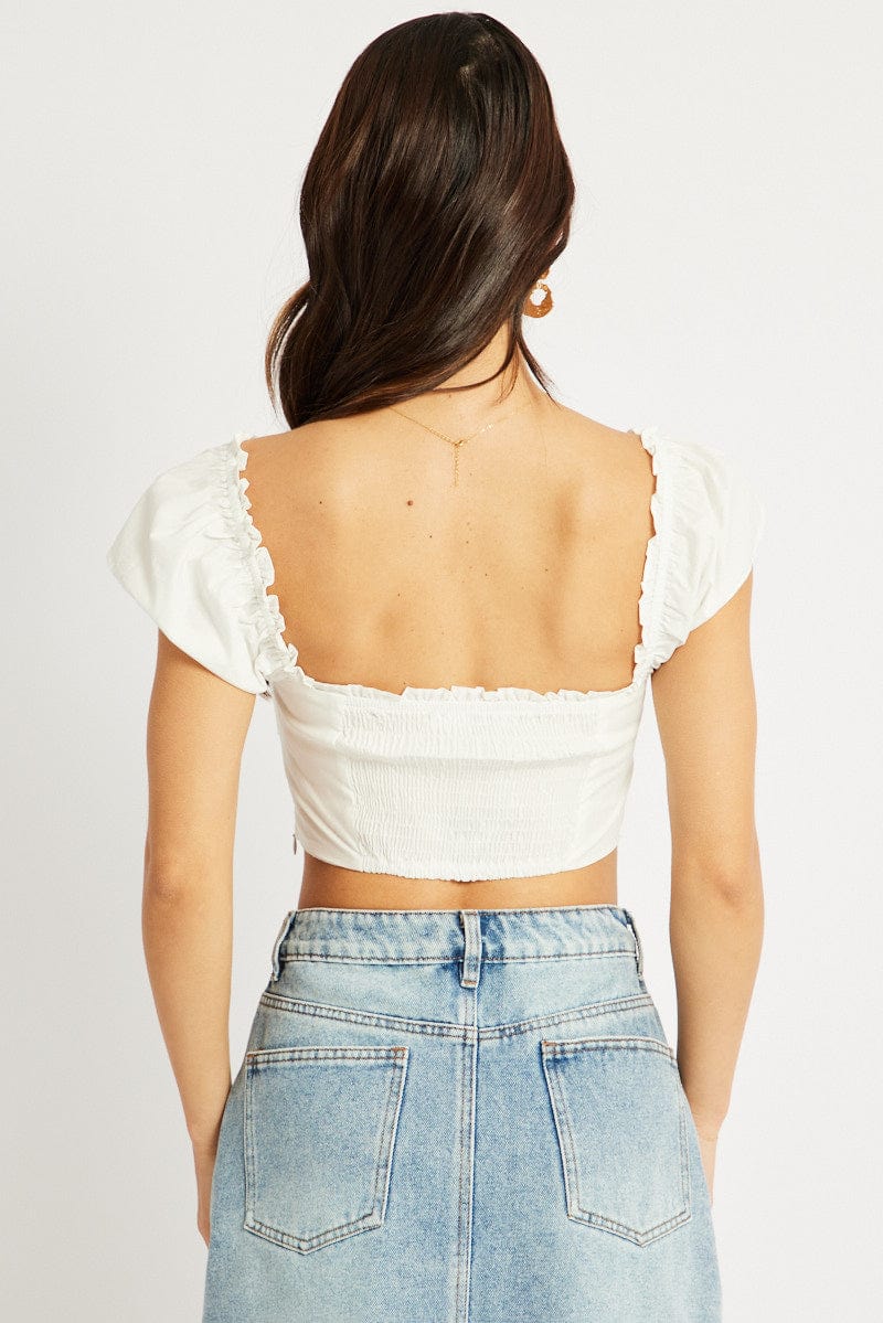 White Corset Top Short Sleeve for Ally Fashion