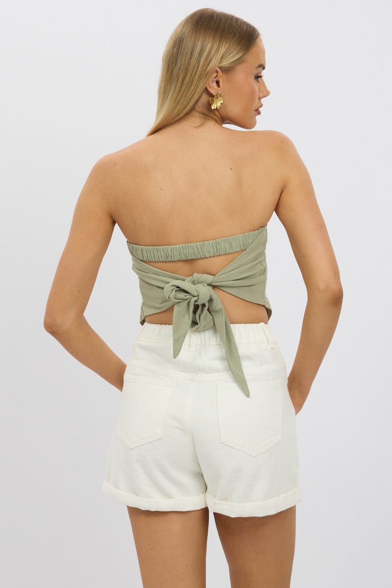 Green Scarf Top Sleeveless Bandeau Linen Blend Ric Rac for Ally Fashion