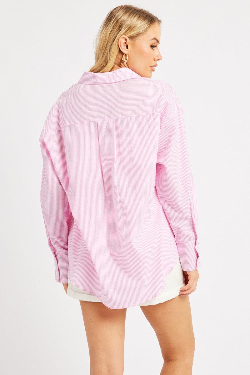 Pink Stripe Relaxed Shirt Long Sleeve for Ally Fashion