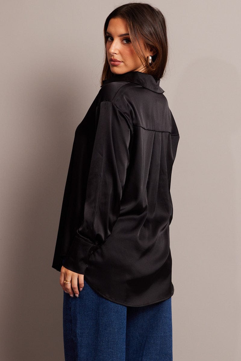 Black Satin Shirt Long Sleeve for Ally Fashion