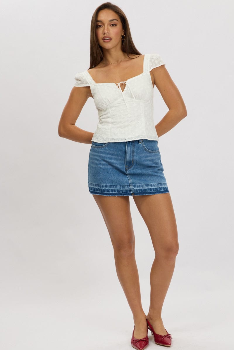 White Eyelet Top Short Sleeve for Ally Fashion