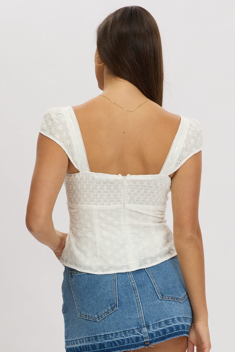 White Eyelet Top Short Sleeve for Ally Fashion