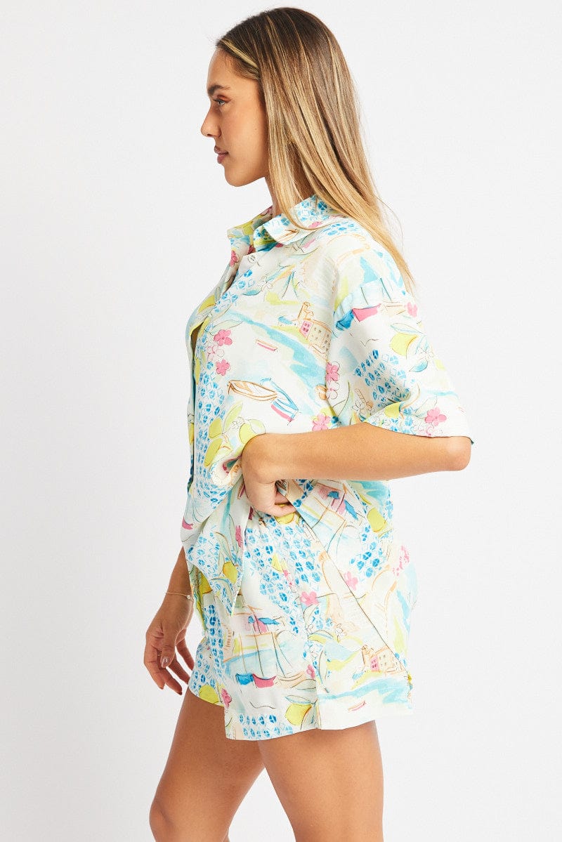 Multi Abstract Relaxed Shirt Short Sleeve for Ally Fashion