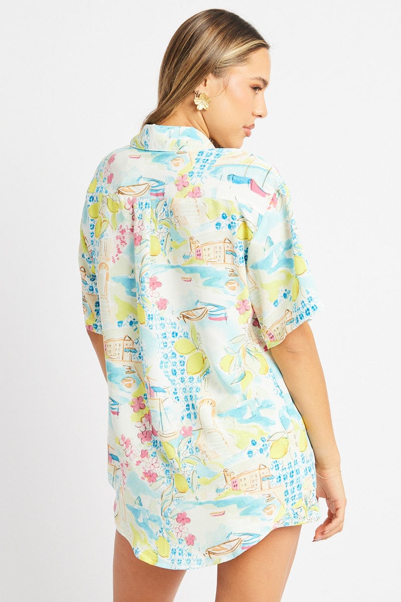 Multi Abstract Relaxed Shirt Short Sleeve for Ally Fashion