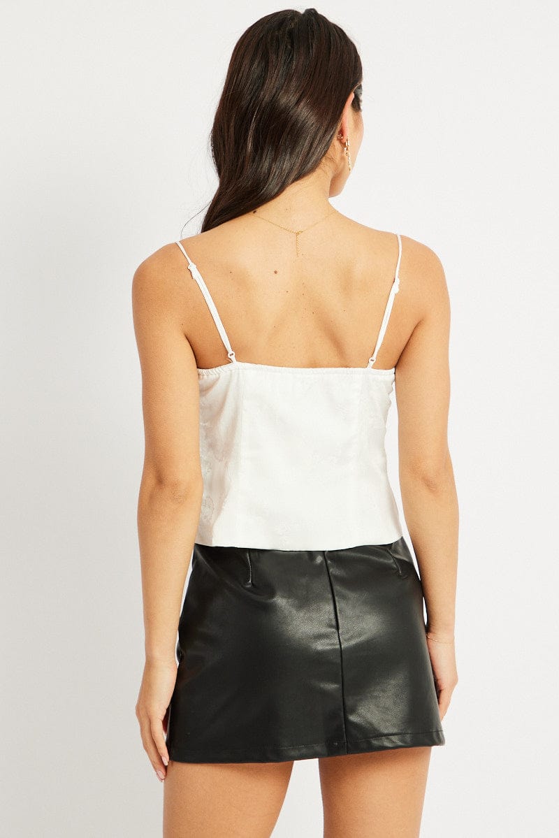 White Cami Top Satin Lace Up Front for Ally Fashion