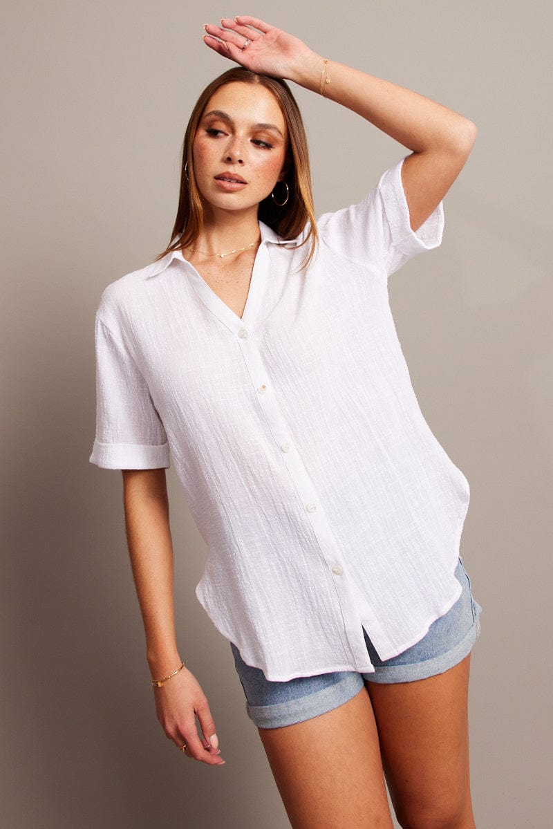 White Relaxed Shirt Short Sleeve for Ally Fashion