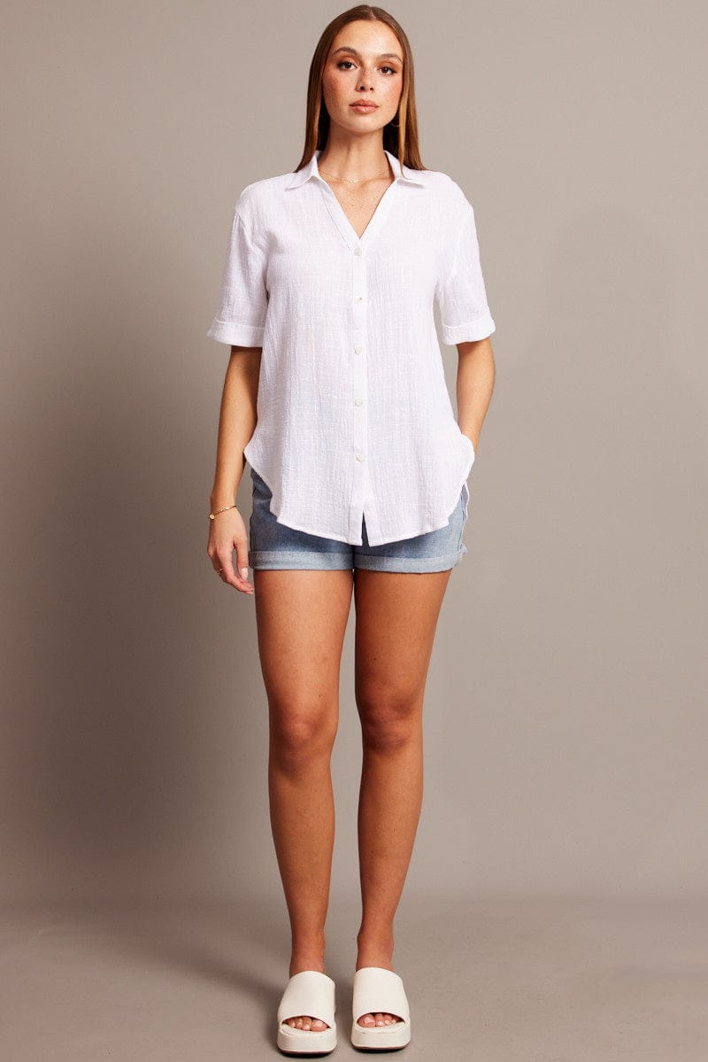 White Relaxed Shirt Short Sleeve for Ally Fashion