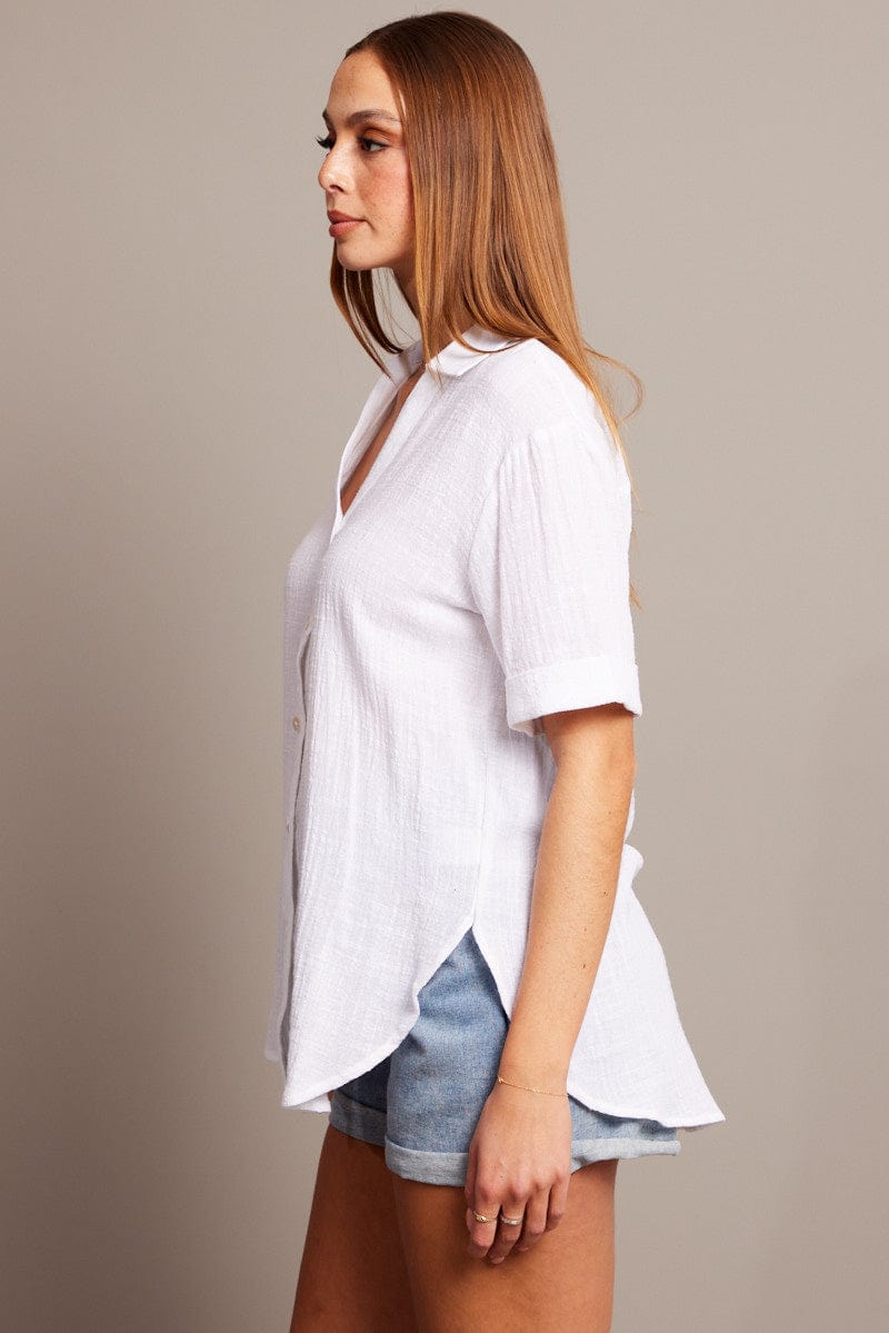 White Relaxed Shirt Short Sleeve for Ally Fashion