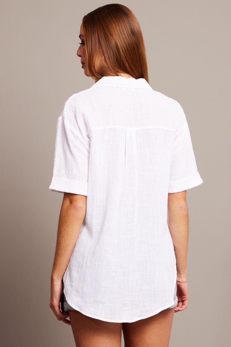 White Relaxed Shirt Short Sleeve for Ally Fashion