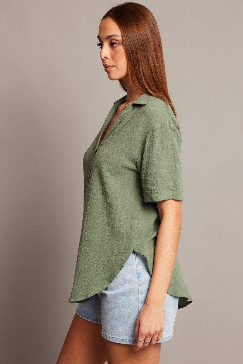 Green Relaxed Shirt Short Sleeve for Ally Fashion