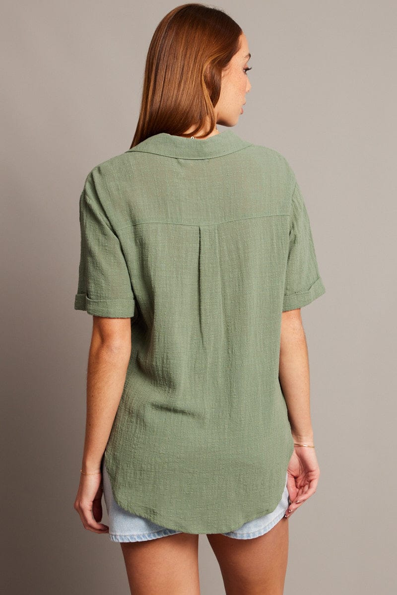 Green Relaxed Shirt Short Sleeve for Ally Fashion