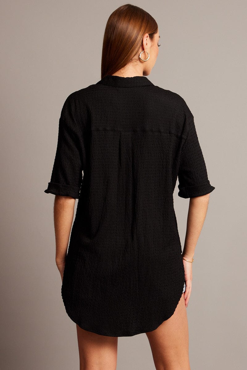 Black Textured Shirt Short Sleeve for Ally Fashion