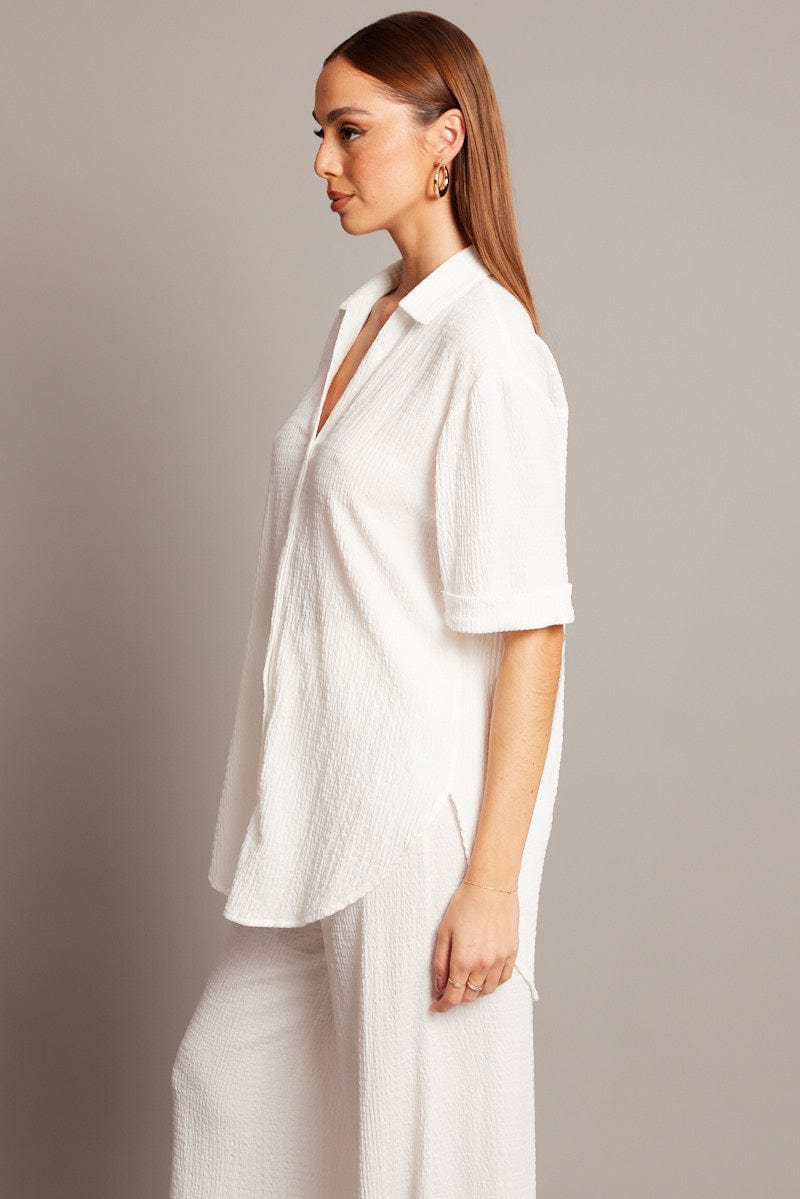 White Textured Shirt Short Sleeve for Ally Fashion