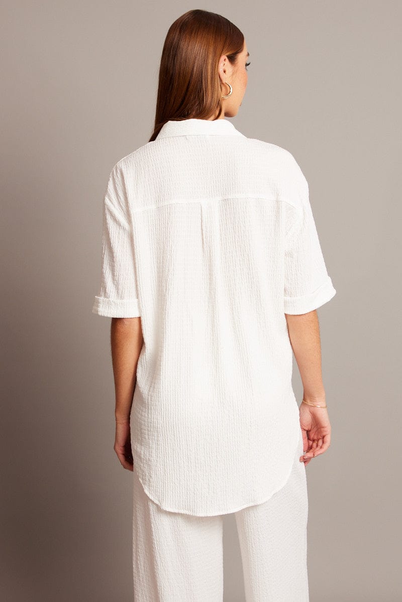 White Textured Shirt Short Sleeve for Ally Fashion