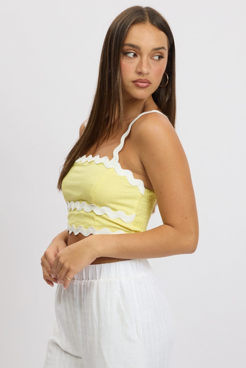Yellow Ridding Top Yellow Crop Top Sleeveless Shirred Back | Ally Fashion