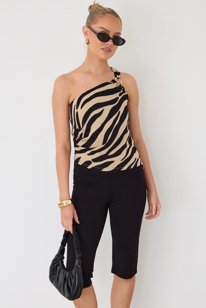 Multi Animal Print One-shoulder Zebra Print Woven Top for Ally Fashion
