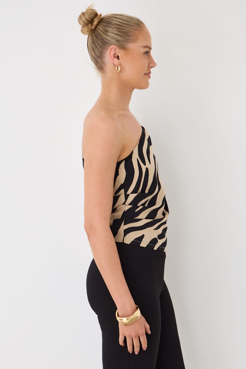 Multi Animal Print One-shoulder Zebra Print Woven Top for Ally Fashion
