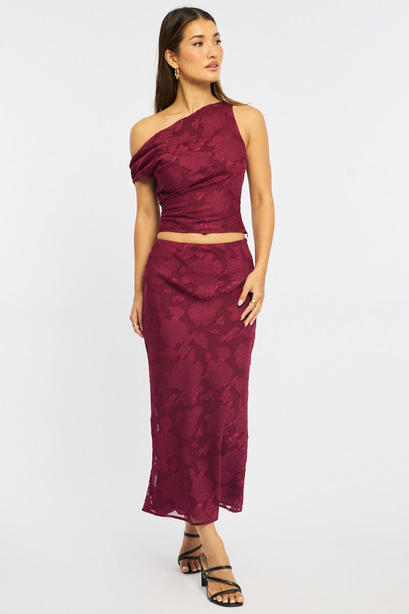 Red One Shoulder Top Sleeveless Asymmetric Textured for Ally Fashion