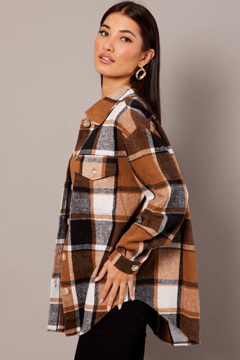 Brown Check Relaxed Shirt Long Sleeve for Ally Fashion