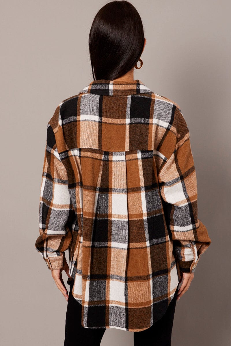 Brown Check Relaxed Shirt Long Sleeve for Ally Fashion