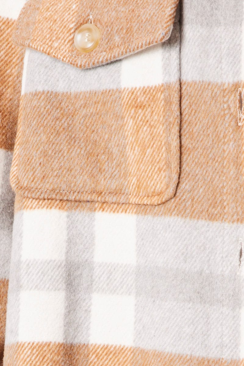 Beige Check Relaxed Shirt Long Sleeve for Ally Fashion