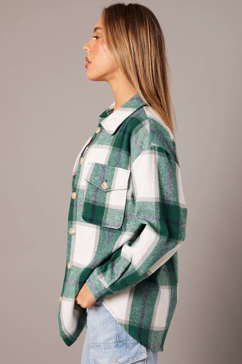 Green Check Relaxed Shirt Long Sleeve for Ally Fashion