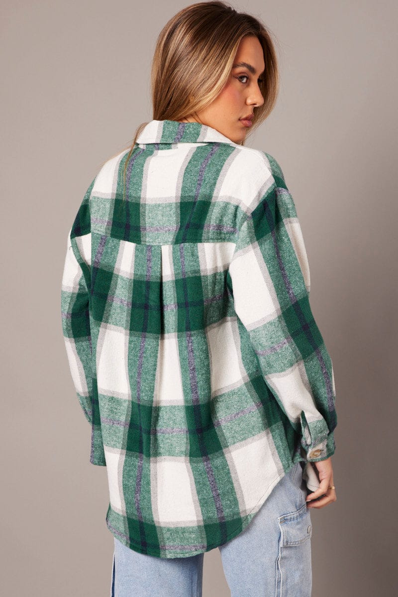 Green Check Relaxed Shirt Long Sleeve for Ally Fashion
