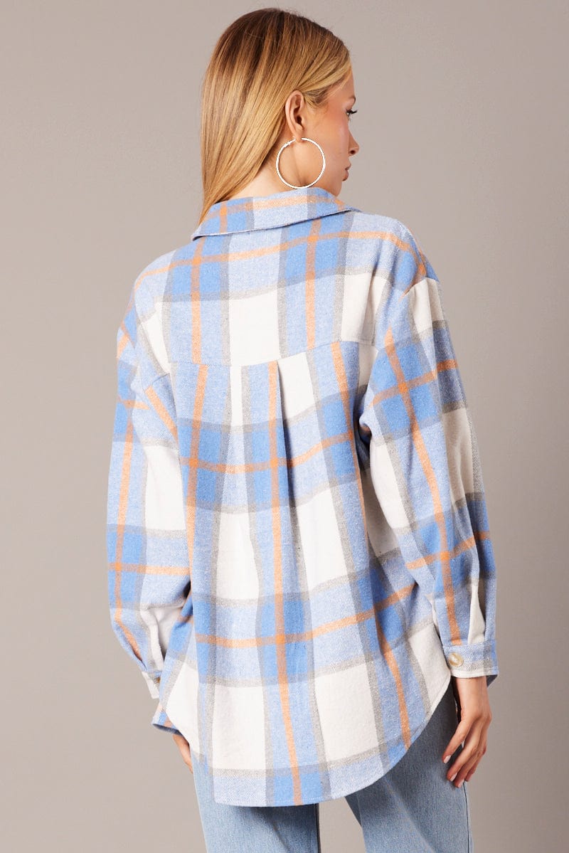 Blue Check Relaxed Shirt Long Sleeve for Ally Fashion