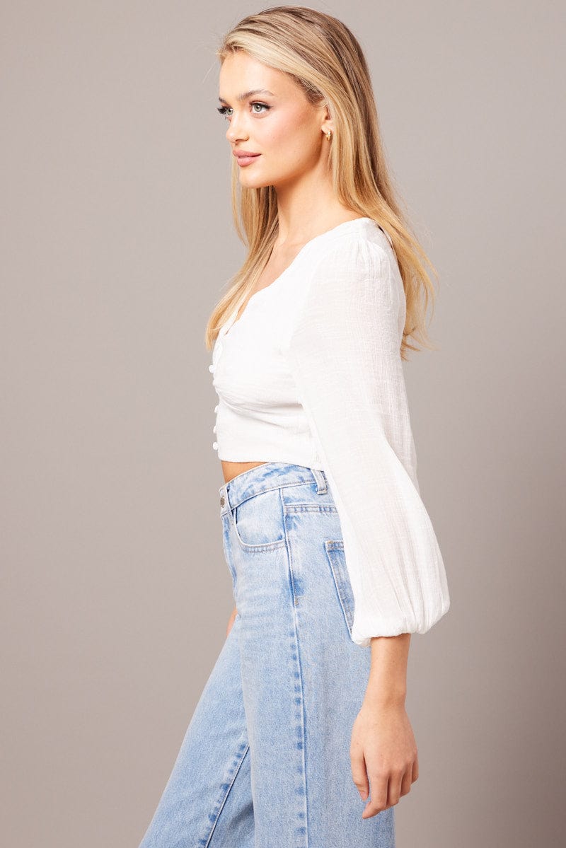 White Crop Top Long Sleeve for Ally Fashion