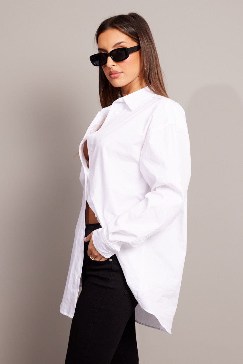 White Relaxed Shirt Long Sleeve Longline for Ally Fashion