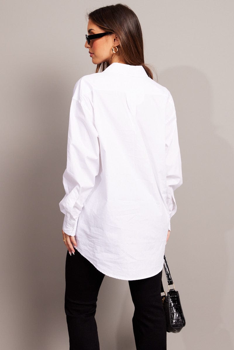 White Relaxed Shirt Long Sleeve Longline for Ally Fashion