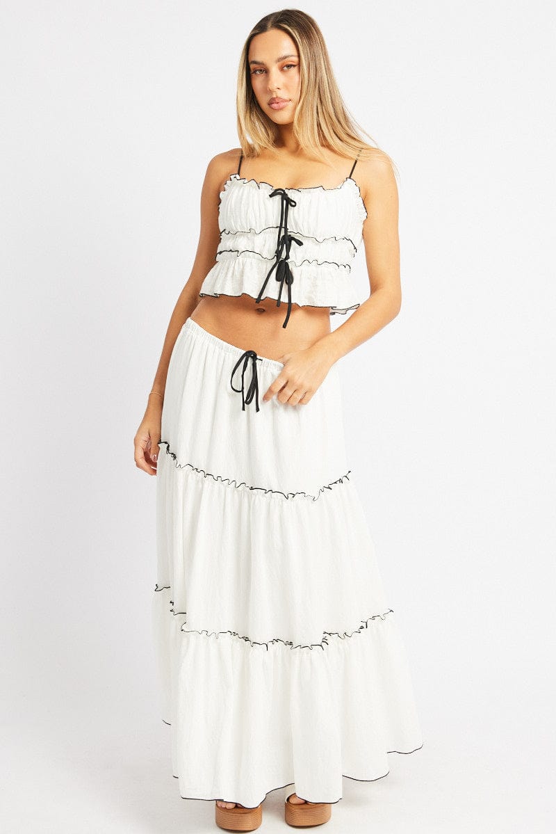 White Tiered Cami Top Sleeveless Front Ribbon | Ally Fashion