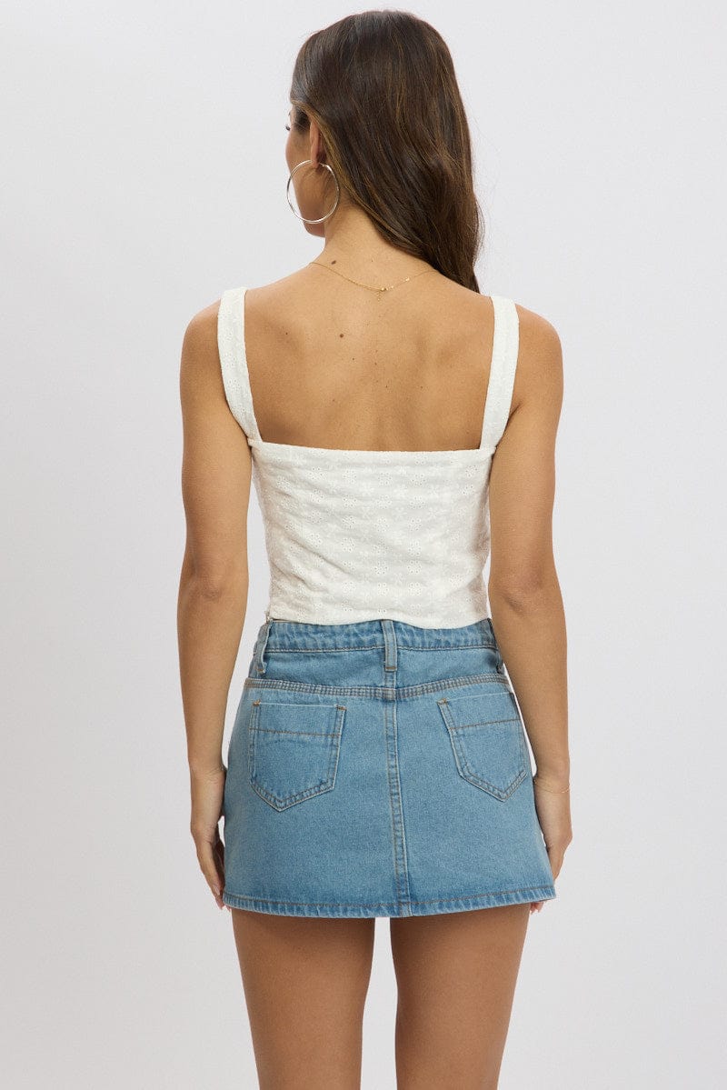 White Lace Up Top Sleeveless Eyelet for Ally Fashion