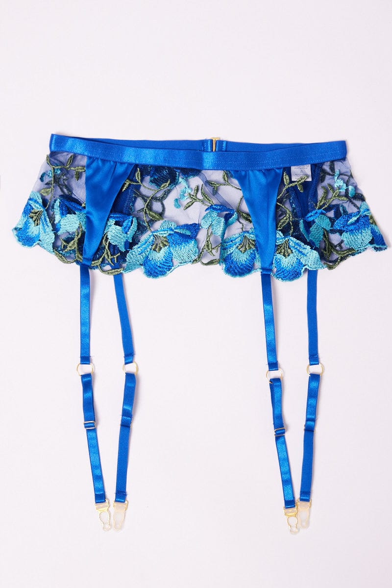 Blue Floral Embroidery Lingerie Set for Ally Fashion