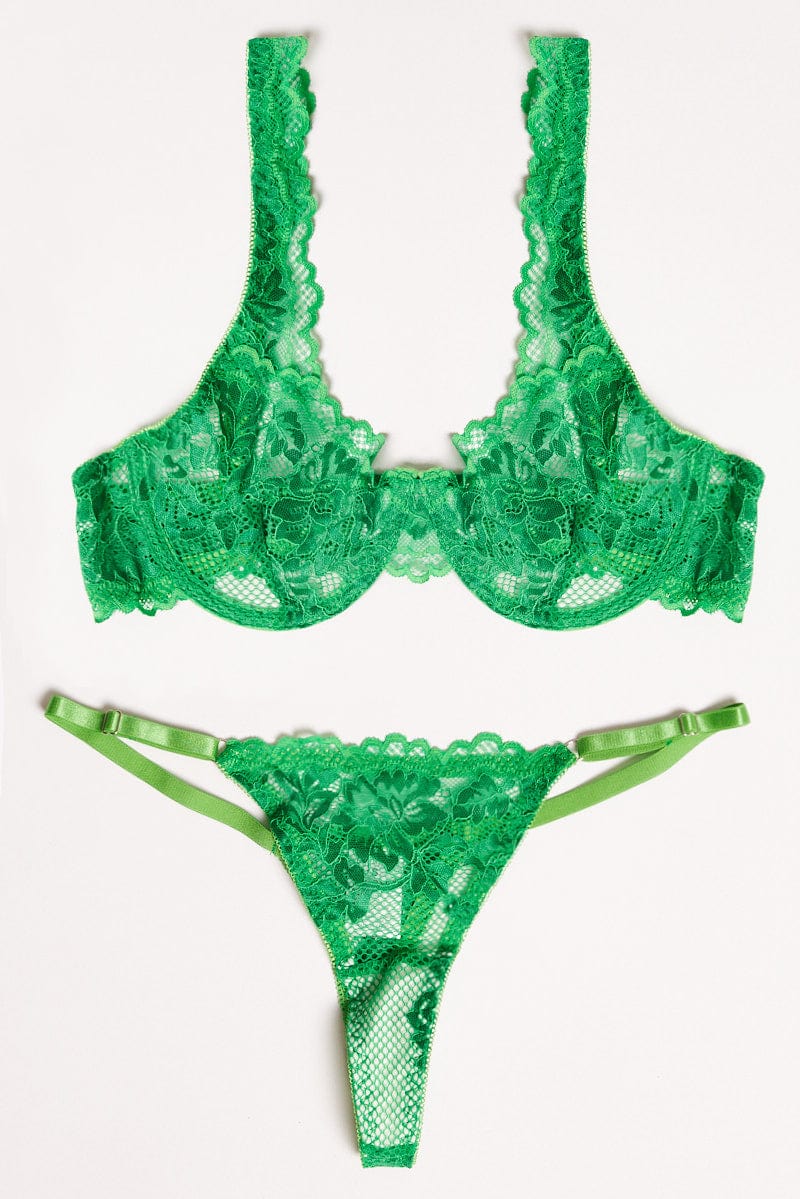 Green Lace Lingerie Set | Ally Fashion