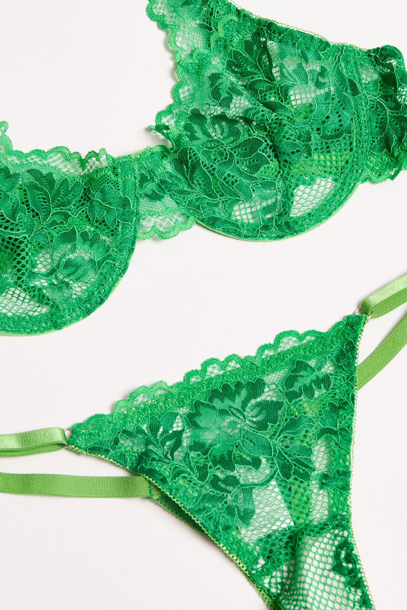 Green Lace Lingerie Set for Ally Fashion