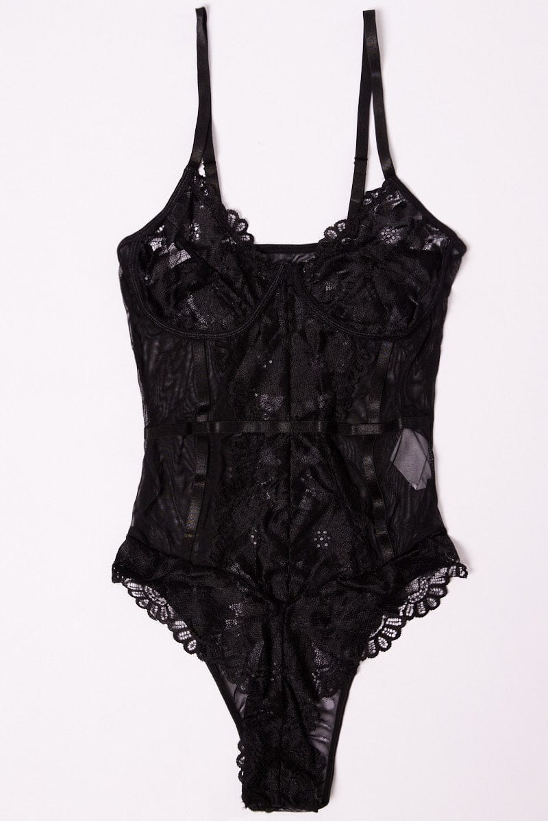 Black Lace Bodysuit One Piece Lingerie for Ally Fashion