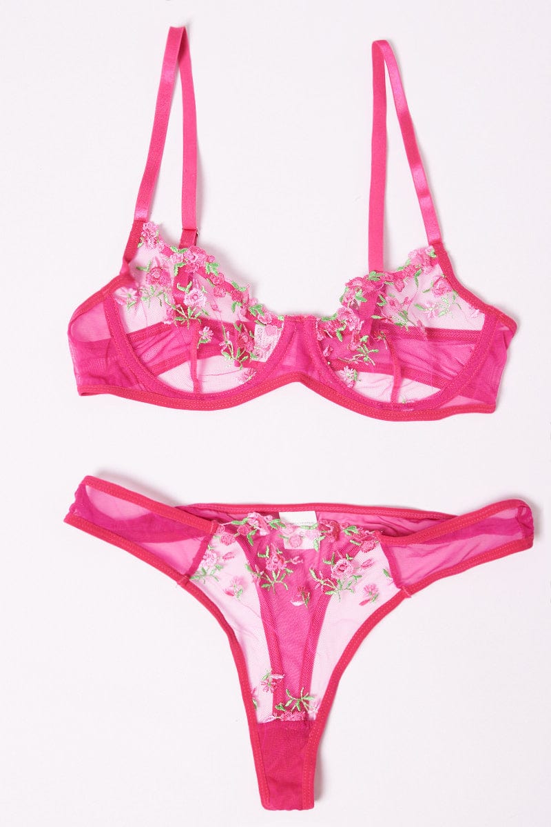 Pink Embroidery Lingerie Set for Ally Fashion