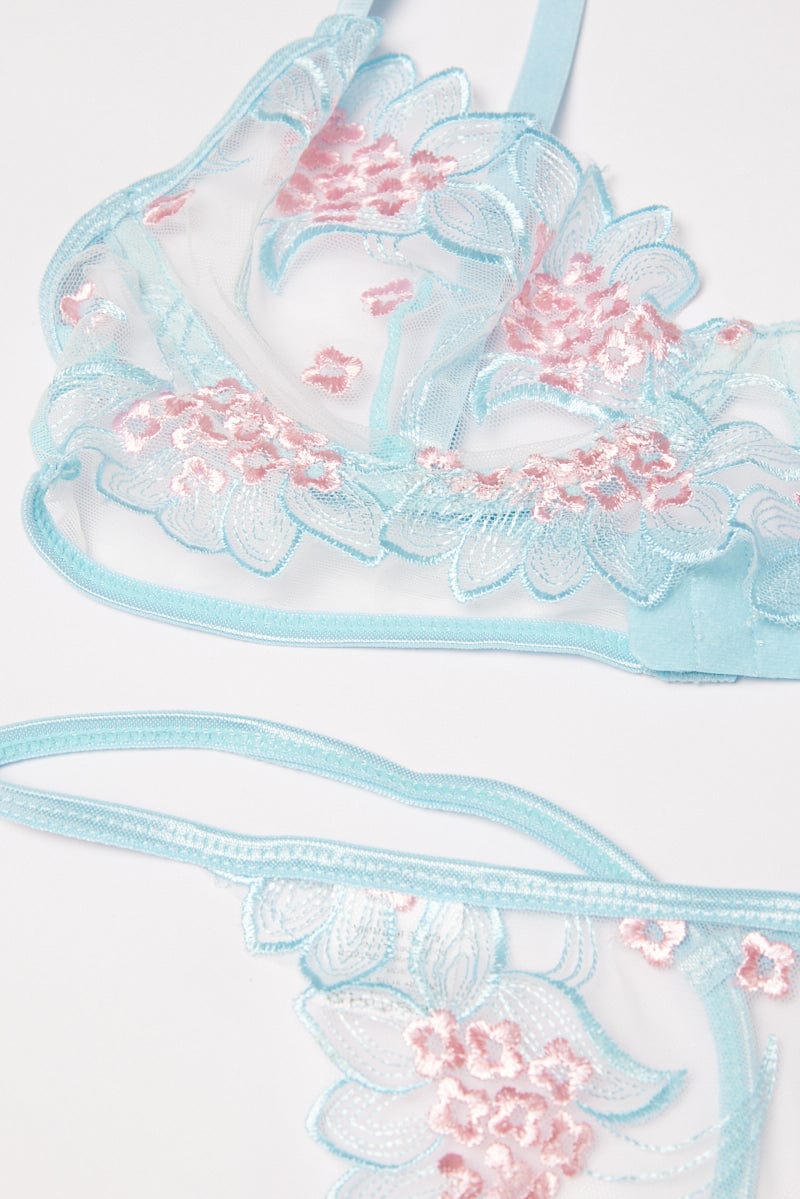 Blue Embroidery Lingerie Set for Ally Fashion