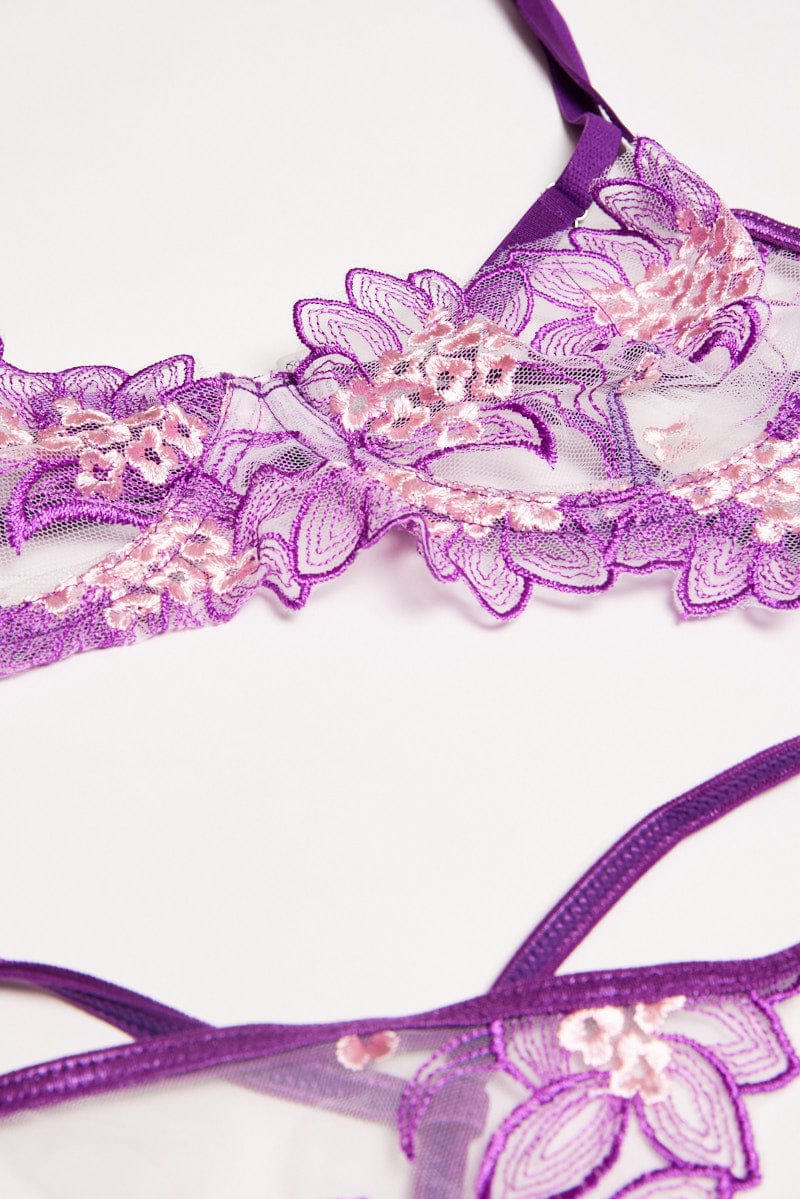 Purple Embroidery Lingerie Set | Ally Fashion