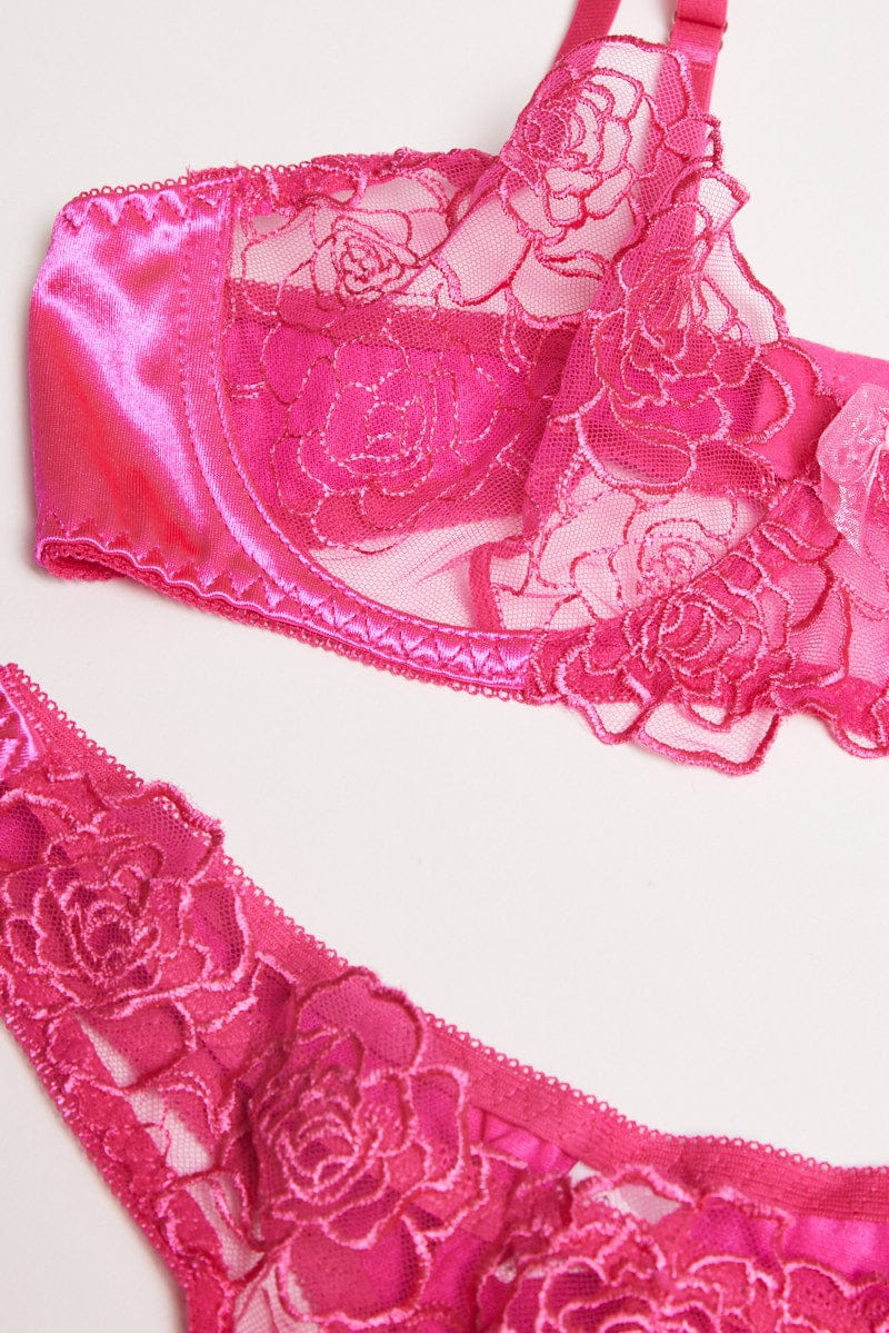 Pink Flower Embroidered Lingerie Set for Ally Fashion