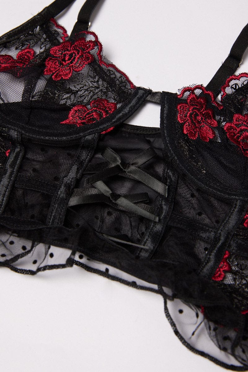 Black Floral Embroidery Lingerie Set for Ally Fashion