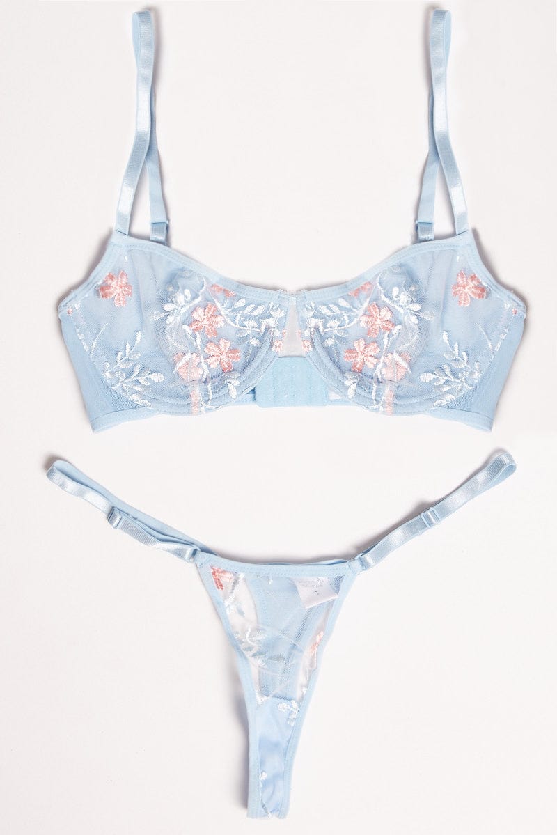 Blue Embroidery Lingerie Set | Ally Fashion