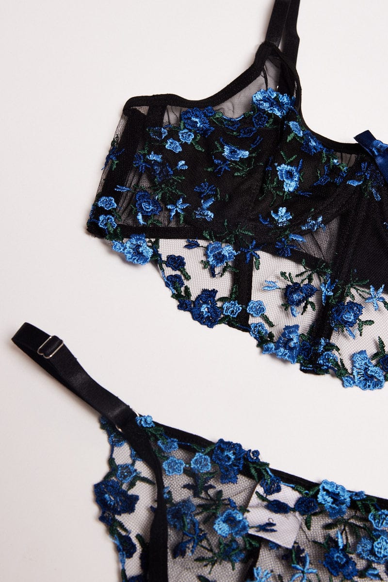 Black Flower Embroidery Lingerie Set for Ally Fashion